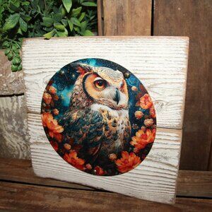 NEW Bright Colorful Eclectic BOHO Farmhouse Owl & Floral Wall Decor Plaque